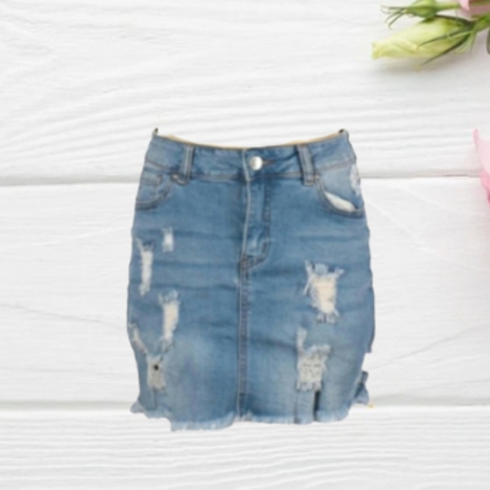 DONATED 10/9 WAX JEAN Denim Mini Skirt Light Wash Distressing Size 0/2 - Picture 1 of 5